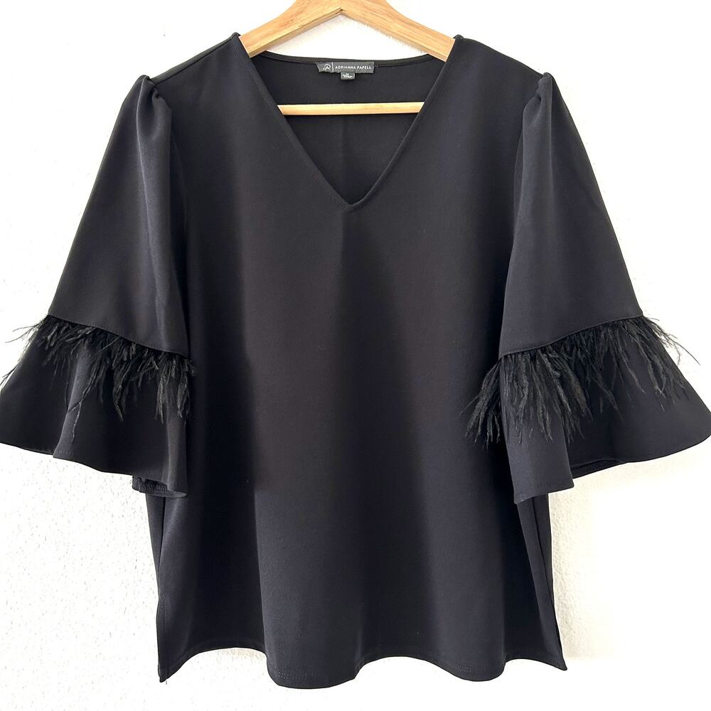Adrianna Papell Women's Black Top Statement Sleeves Sz Medium Formal Old Money - Picture 2 of 10